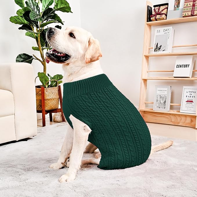 2 Pack Dog Sweaters for Big Dogs Turtleneck Pullover Cable Knit Large Size Stretch Clothes Pitbull Labrador Bulldog Doberman Boy Girl Pets Winter Clothes (XL, Green & Brown)