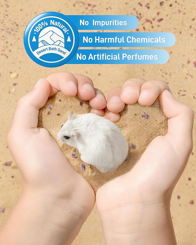 BUCATSTATE Hamster Sand, No-Dust 6.6LB Chinchilla Dust Bath with Pour Spout, 100% Natural Desert Bathing Sand for Syrian Hamster Gerbil Rat Mice Small Animals (Flower Smell)