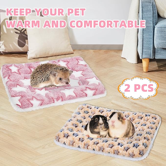 2 Pcs Guinea Pig Bed, Washable Rabbit Bunny Bed Mat Warm Small Animal Bed Pad Guinea Pig Pillow Pet Bed Mat for Chinchilla Hedgehog Ferret (13.7" x 10.6")