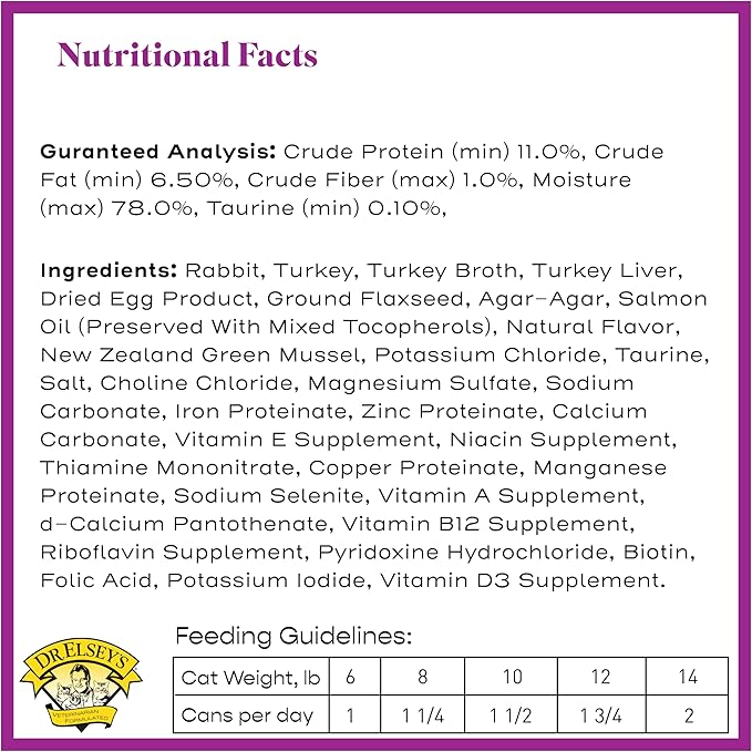 Dr. Elsey's cleanprotein Original Rabbit & Turkey Recipe Wet Cat Food, (Pack of 24), 2.75oz Cans