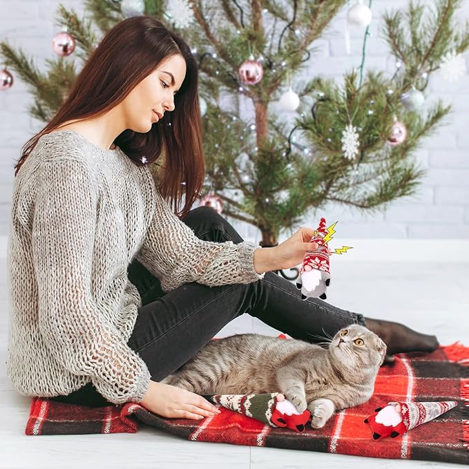 Retro Shaw Christmas Cat Toys, Catnip Toys for Indoor Kitten Kitty, Safe Kitten Teeth Cleaning Toy, Interactive Cat Chew Kitty Kicker Toy