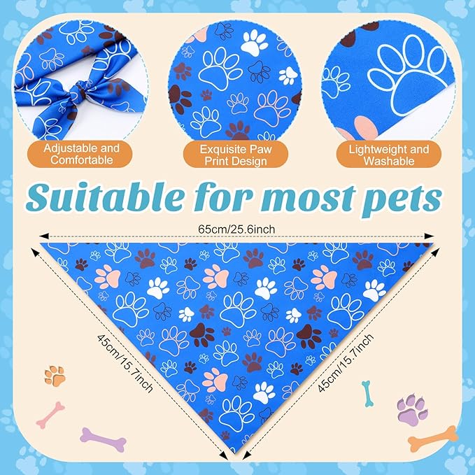 Weewooday 50 Pcs Paw Print Dog Bandanas Bulk for Dogs Soft Bibs Adjustable Triangle pet Bandana for Small Medium Large Costume(Paw Pattern, 25.6 x 17.7 x 17.7 Inch)