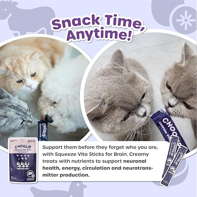 Choolip Squeeze Vita Stick Lickable Cat and Dog Treats – 7-Count Brain Support Sticks with Multivitamins, Soft Squeezable Paste for All Life Stages, Supporting Brain Health