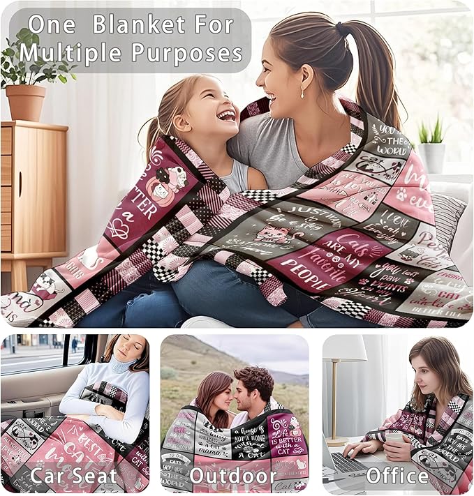 Cat Mom Blanket Gifts for Cat Lover Soft Flannel Throw Blanket Cats Gifts for Women Cats Themed for Decer Couch Bedding 60"x50"