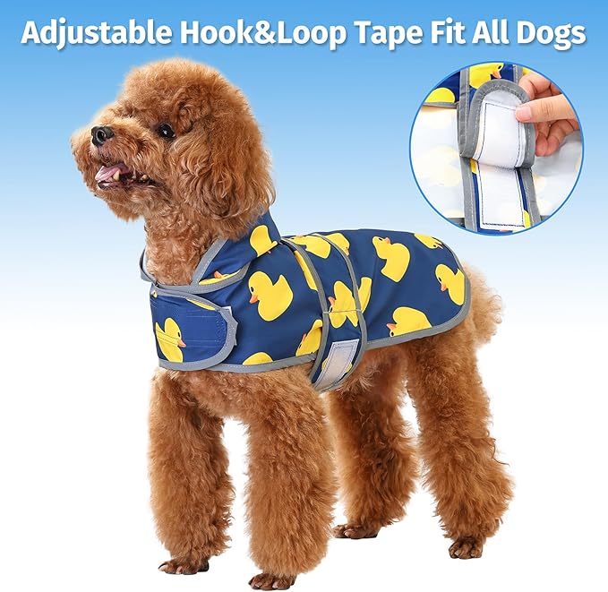 Dog Raincoat for Small Dogs Puppies Waterproof Hooded Rain Jacket with Reflective Strips Leash Hole & Poncho Adjustable Fit (Duck,XS)