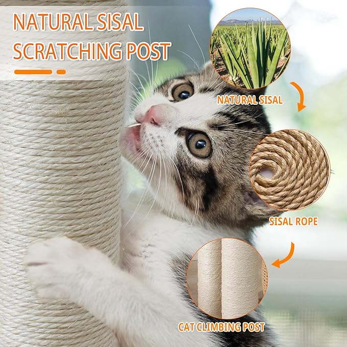 Wood Cat Tree Tower with Scratching Posts โ Handmade Cat Condo for Indoor Cats โ Cat Scratcher & Resting Platform โ Stable & Stylish Cat Furniture