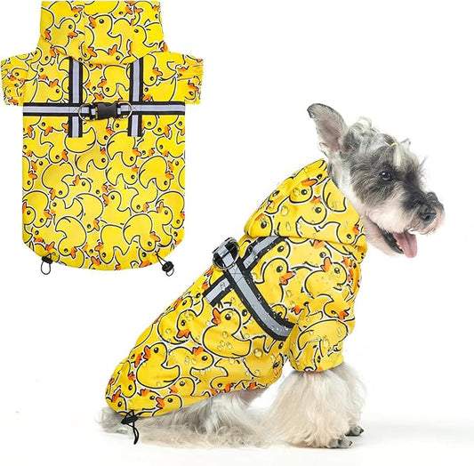 BEAUTYZOO Dog Raincoat Hooded with Harness Built-in for Small Medium Large Dogs Girls Boys, Dog Rain Jacket Slicker Poncho, Waterproof Dogs Rain Coat Clothes for Winter Rainy Snowy Days, Yellow M