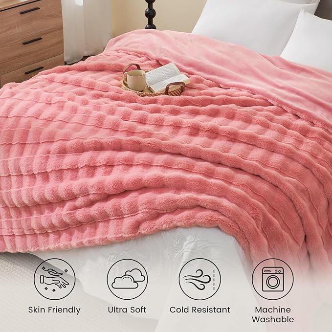 Cozy Bliss Fluffy Pink Faux Fur Throw Blanket for Couch,Warm Cozy Soft Throw Blankets for Sofa Bed Living Room,50x60 Inches