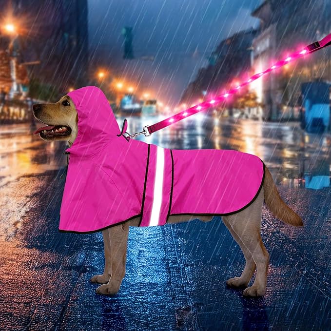 Weesiber Dog Raincoat - Reflective Dog Rain Jacket - Waterproof Dog Rain Coat - Adjustable Dog Poncho - Lightweight Dog Slicker for Dog Walking (Large, Pink)