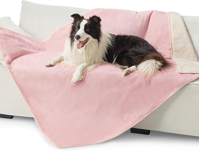 Bedsure Waterproof Dog Blankets for Extra Large Dogs - XL Cat Blanket Washable for Couch Protection, Sherpa Fleece Puppy Blanket, Soft Plush Reversible Throw Furniture Protector, 50"x60", Pink
