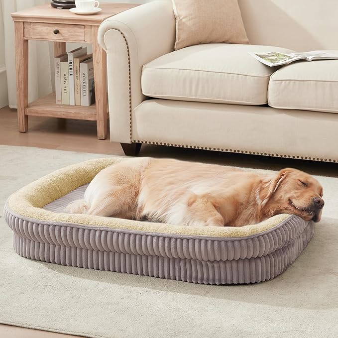 Orthopedic Dog Bed for Large Dogs Breeds, High Density Egg Crate Foam Dog Sofa Beds,Oval Kennel Bed, Pet Couch Bed with Four Sided Bolster, Removable Washable Cover& Non-Slip Bottom