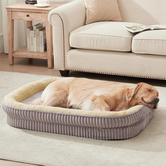 Orthopedic Dog Bed for Large Dogs Breeds, High Density Egg Crate Foam Dog Sofa Beds,Oval Kennel Bed, Pet Couch Bed with Four Sided Bolster, Removable Washable Cover& Non-Slip Bottom