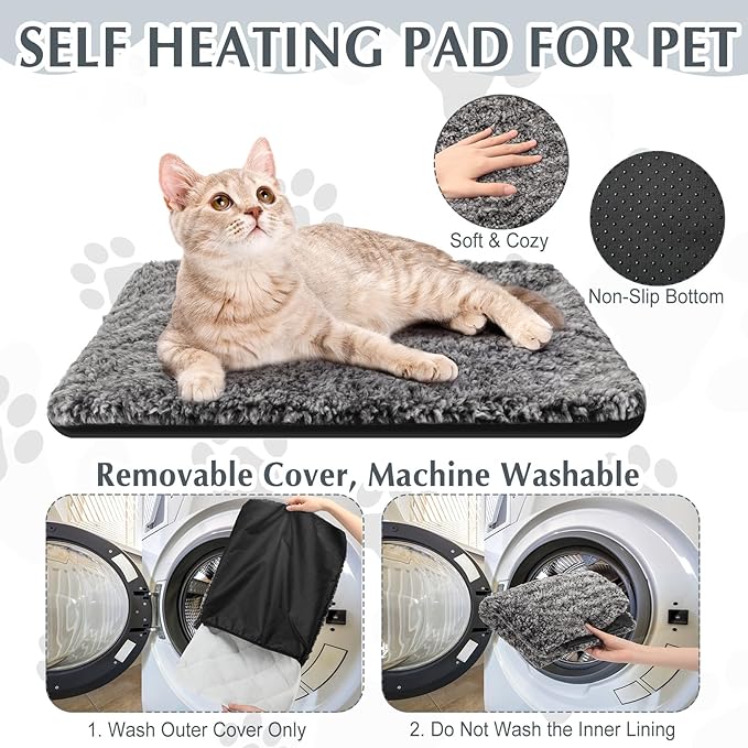 4 Pack Self Warming Cat Bed Indoor Self Heating Dog Cat Pad Washable 16 x 20 Inch Thermal Pet Kennel Pad Crate Bed Mat Reflect Body Heat for Outdoor(18 x 24Inch,Gray)