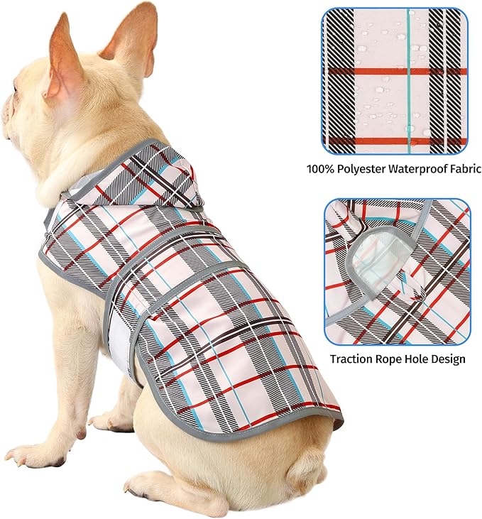 Dog Raincoat Hooded,Waterproof Rain Coat for Dogs with Adjustable Belly Strap,Reflective Strips, Lightweight Slicker Poncho Rain Jacket for Small Medium Large Dogs