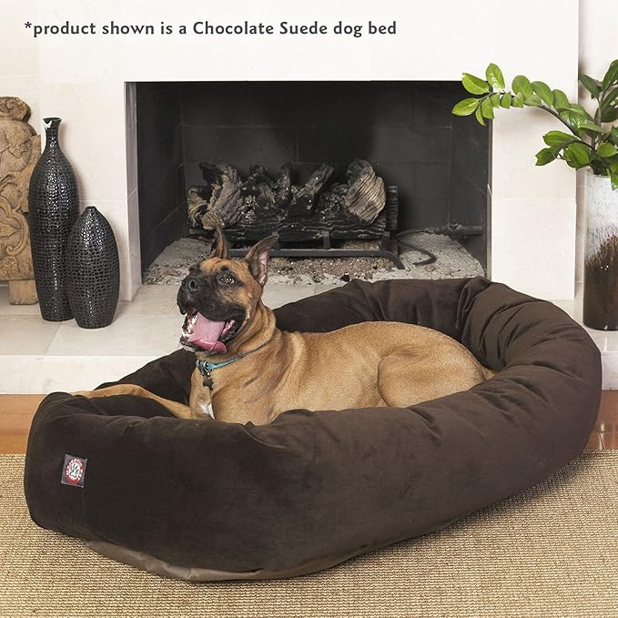 Majestic Pet 40 Inch Suede Calming Dog Bed Washable 40x29x9 (Inch) – Cozy Soft Round Donut Dog Bed with Spine Support for Dogs to Rest Their Head - Pet Bed Large – Navy