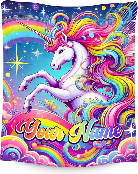 Unicorn Blankets - Personalized Kids Blanket Gifts for Girls - Flannel Soft Cute Throws for Room Decor, Couch,Office - 4 Sizes