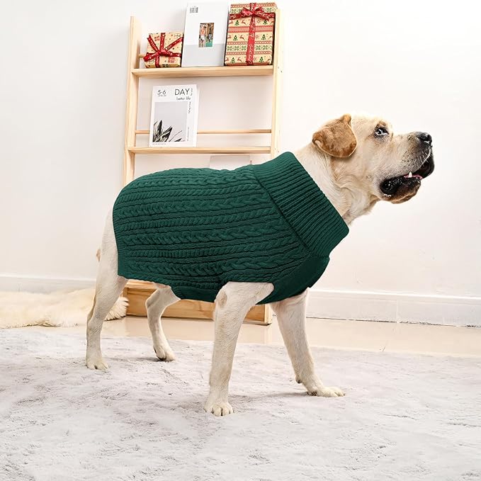 2 Pack Dog Sweaters for Big Dogs Turtleneck Pullover Cable Knit Large Size Stretch Clothes Pitbull Labrador Bulldog Doberman Boy Girl Pets Winter Clothes (XXL, Red & Green)