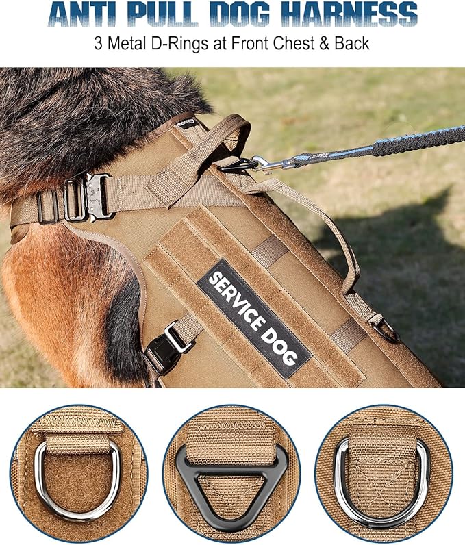Tactical Dog Harness - PETNANNY Service Dog Vest for Large Dogs Fully Body Coverage in Training Dog Harness with 2 Reflective Dog Patches, Handle, Hook and Loop Panels, Dog MOLLE Vest (Khaki, M)