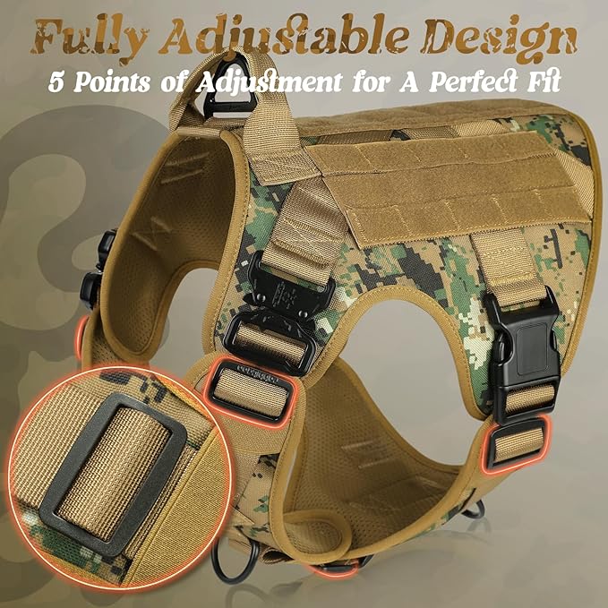 rabbitgoo Tactical Dog Harness for Small, Heavy Duty Pet Harness with Handle, No-Pull Service Vest Small Breed, Adjustable Military Dog Vest for Training Hunting Walking, Brown Camo, S