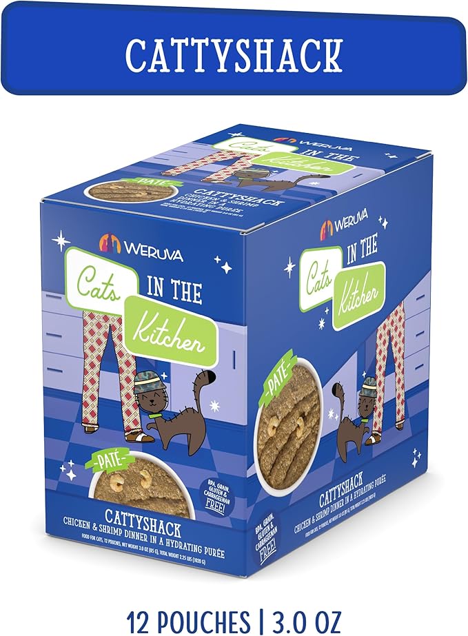 Weruva Cats in The Kitchen Slide N' Serve Grain-Free Natural Wet Pate Cat Food Pouches, Cattyshack, 3oz Pouch (Pack of 12)
