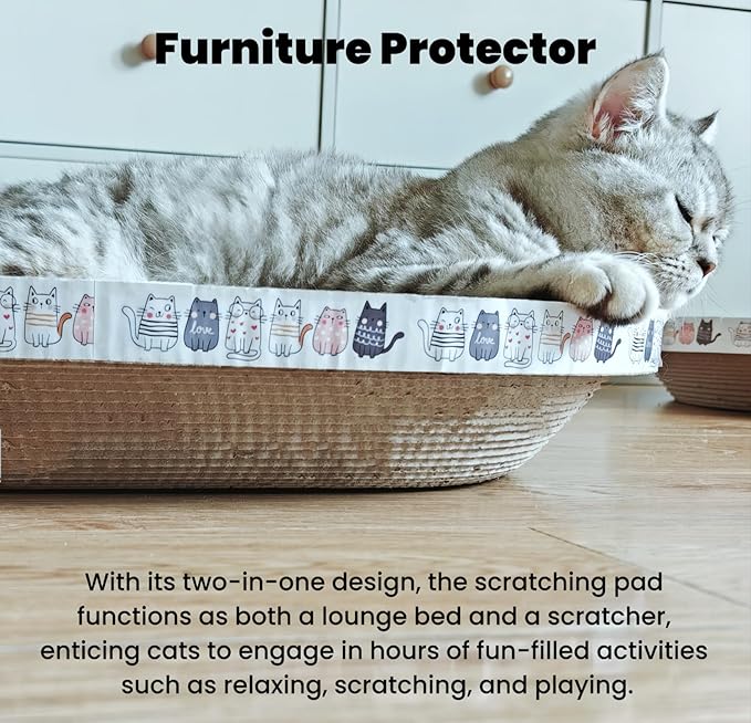 2 Pack Extra Large Cat Scratcher Cardboard, Oval Scratcher Bed Cat Scratch Bowl, Scratching Lounge Couch Round Shaped Nest for Indoor Cats Furniture Protector