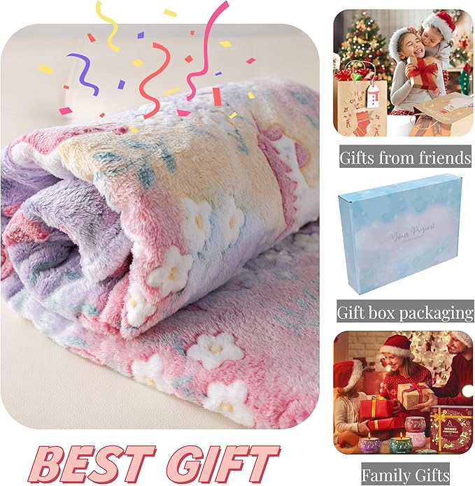 Best Unicorns Gifts Halloween Glow in The Dark Blanket for Boys & Girls, Cozy Soft Fluffy Unicorn Flower Girls Throw Blanket, Kids Blanket with Storage Bag, 60x50, Red