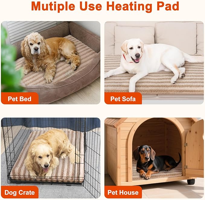 Pet Heating Pad, Waterproof Heated Dog Cat Bed with 11 Adjustable Temperatures & 24H Timer, Auto Shut-Off, Chew-Resistant Cord, Washable Cover, Indoor Electric Heating Mat, Beige, M(28" x 20")