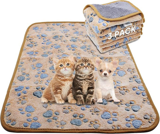 1 Pack 3 Waterproof Dog Blanket for Small Dogs, Washable Pet Blankets with Double -Sided Soft Warm Flannel Fleece Cover, Puppy Pads for Dog Bed & Couch (Brown, S (23X16 inch))