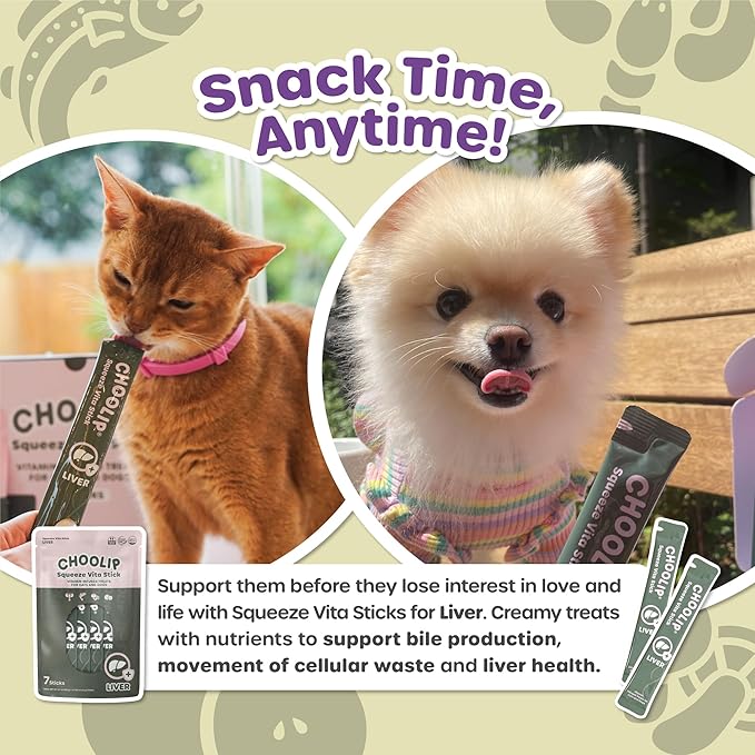 Choolip Squeeze Vita Stick Lickable Cat and Dog Treats – 7-Count Liver Support Sticks with Multivitamins, Soft Squeezable Paste for All Life Stages, Supporting Liver Health