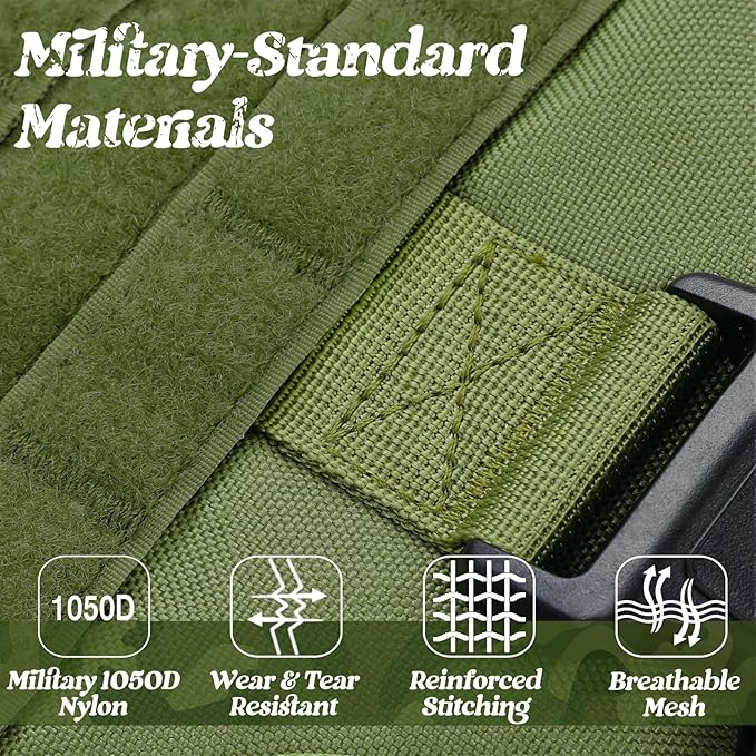 rabbitgoo Tactical Dog Harness Medium Sized, Heavy Duty Pet Harness with Handle, No-Pull Service Vest Medium Breed, Adjustable Military Dog Vest for Training Hunting Walking, Green, M