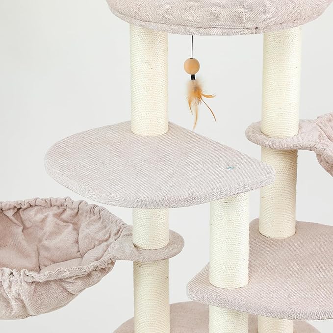 67'' Luxury Cat Tree,Large Modern Wood Cat Tower for Indoor Cats Adults,Multi-Levels Cat Condo with Sisal House and Removable Mats,Hommock,Large Platform,Heavy Duty Furniture (65inch)