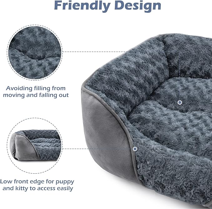 INVENHO Rectangle Washable Orthopedic Dog Bed for Small, Medium and Large Dogs, Soft Calming, Sleeping Puppy Bed Durable Pet Cuddler with Anti-Slip Bottom, S (20"x19"x6")
