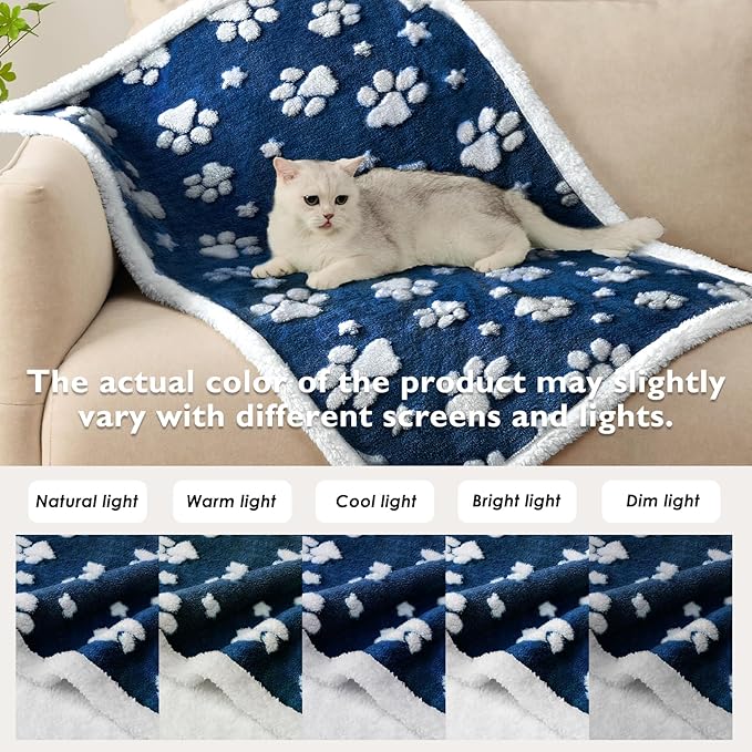 Waterproof Blanket for Dog Cat or Adult, Cute 3D Textured Paw Dog Blanket for Bed Couch Sofa, Soft Liquid Pee Proof Pet Furniture Protector, 60"x80", Navy Blue