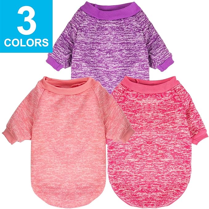 3 Pack Dog Sweater, Dog Sweaters for Small Dogs, Warm Soft Pet Clothes for Puppy, Medium Large Cat, Dogs Girl or Boy, Dog Shirt for Winter Christmas (Pink+Purple+HotPink, Small)