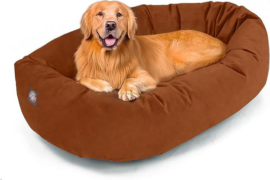 Majestic Pet 40 Inch Suede Calming Dog Bed Washable 40x29x9 (Inch) – Cozy Soft Round Donut Dog Bed with Spine Support for Dogs to Rest Their Head - Pet Bed Large – Rust (2025)