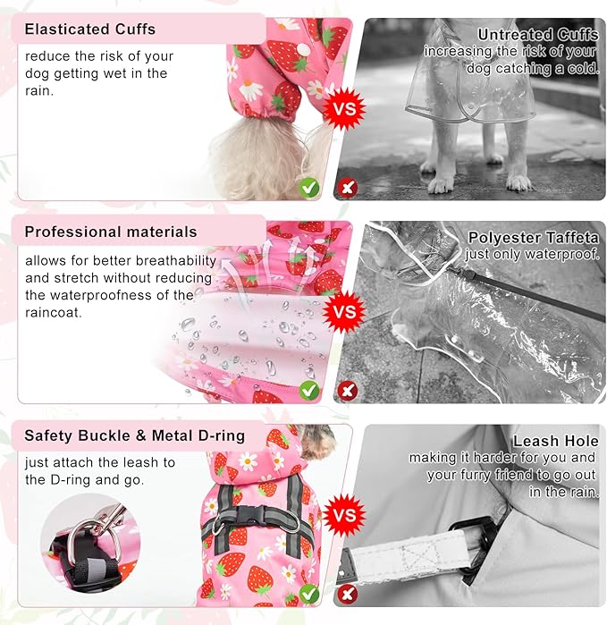 BEAUTYZOO Dog Raincoat Hooded with Harness Built-in for Small Medium Large Dogs Girls Boys, Dog Rain Jacket Slicker Poncho, Waterproof Dogs Rain Coat Clothes for Winter Rainy Snowy Days, Pink S