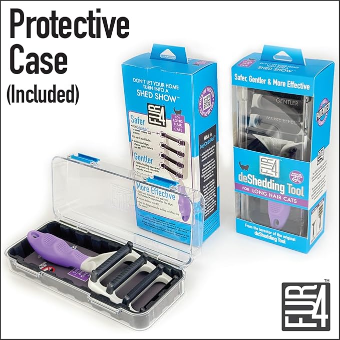 FUR4 deShedding Cat Brush for Long Hair Cats – Pet Hair Brush with 4 Carbon Fiber Edges – deShedding Tool Removes Loose Fur – Gentle & Effective Cat Grooming Brush for Shedding