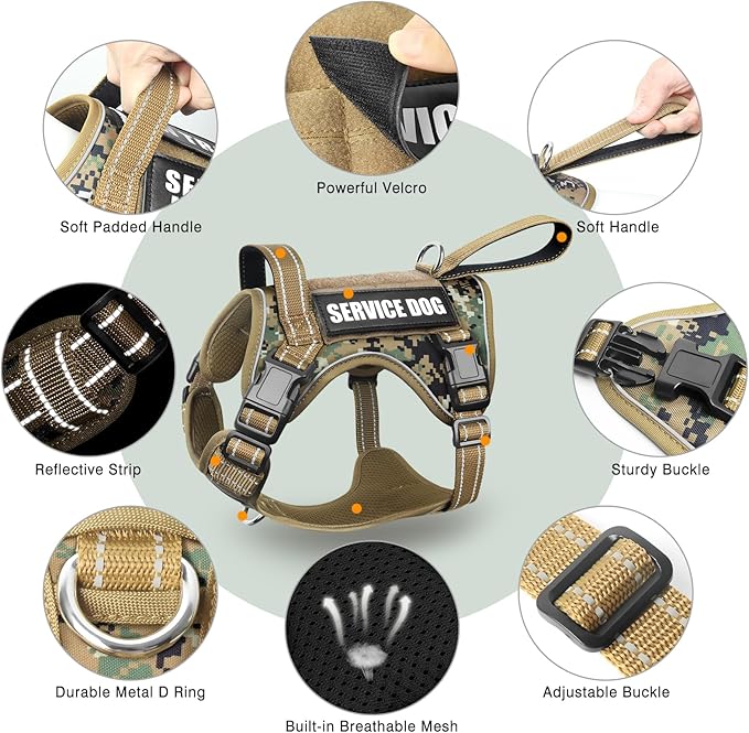 WINSEE Tactical Dog Harness, No Pull Dog Harness for Medium Large Dogs with Handle & Molle, Military Service Dog Vest Harness in Training Pet Harness for Small Dogs