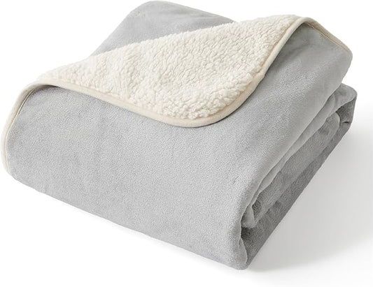 Bedsure Waterproof Dog Blankets for Small Dogs - Small Cat Blanket Washable for Couch Protection, Sherpa Fleece Puppy Blanket, Soft Plush Reversible Throw Furniture Protector, 25"X35", Light Grey