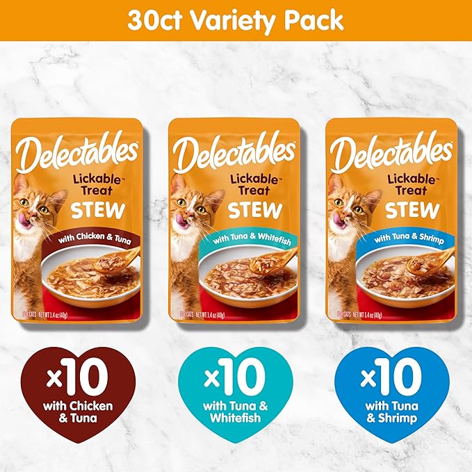 Hartz Delectables Stew Lickable Wet Cat Treats for Adult & Senior Cats, Variety Pack, 30 Count
