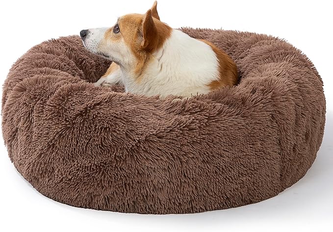 SAVFOX Plush Calming Dog Beds - Donut Shaped, Comfy Cuddler for Small to Extra Large Dogs & Cats, Washable Faux Fur