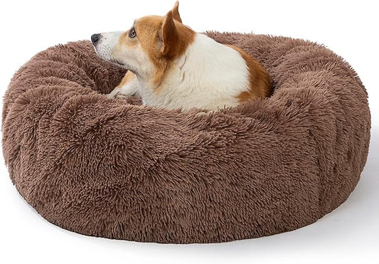 SAVFOX Plush Calming Dog Beds - Donut Shaped, Comfy Cuddler for Small to Extra Large Dogs & Cats, Washable Faux Fur