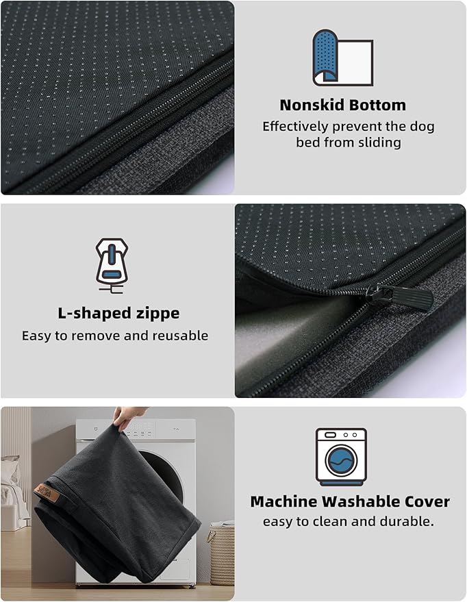 Sytopia 42" Indestructible Chew-Proof Dog Bed XL, Outdoor Waterproof Pet Bed for Extra Large Dogs, Washable, Orthopedic, Dog Crate Pad, Supports up to 100 lbs, Dark Gray