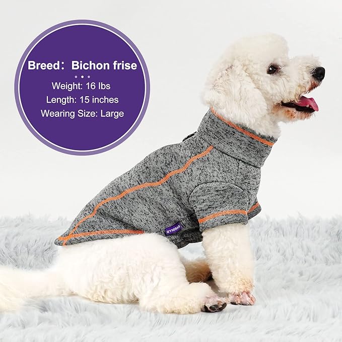 cyeollo Dog Sweater Coat Fleece Jacket Dog Clothes Reflective Zip Up Jackets with Dual D Ring Warm Winter Coat for Small Dogs, Grey Medium