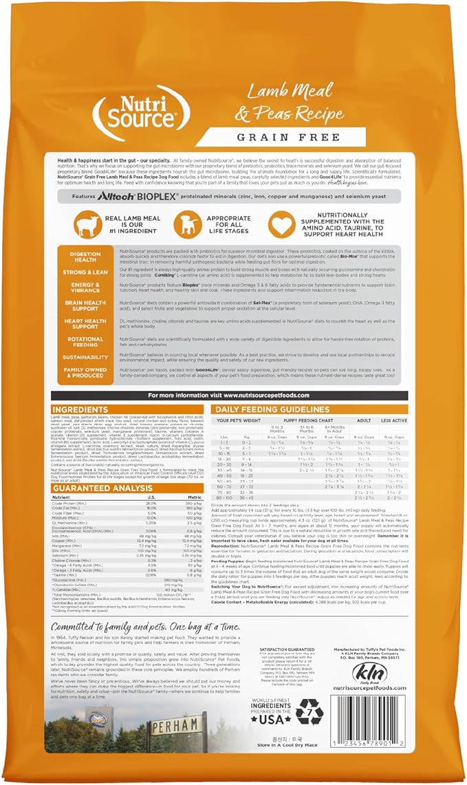 NutriSource Grain Free Dry Dog Food, Lamb Meal and Peas, 12LB