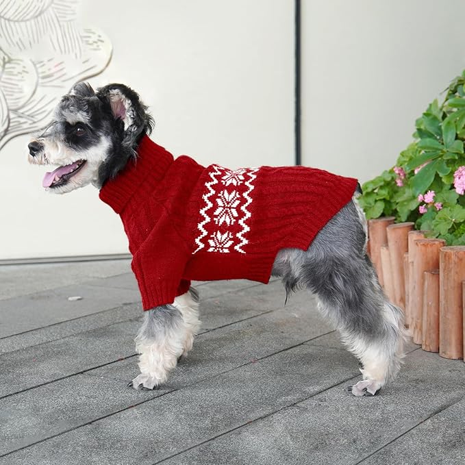 Kuoser Dog Sweater, Dog Sweaters for Medium Dogs, Doggie Sweater Christmas Clothes, Winter Coat Apparel Cable Knitwear, Pet Sweatshirt Outfit for Frech Bulldog, Boston Terrier, Red L
