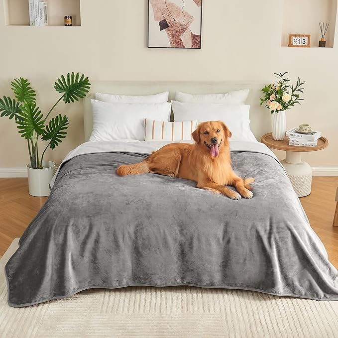 Waterproof Blanket 40"x60" for Adults, Reversible Waterproof Bed Cover for Dogs Cats Pets, Soft Leakproof Blanket for Bed Couch Sofa Furniture Protector, Grey/Light Grey