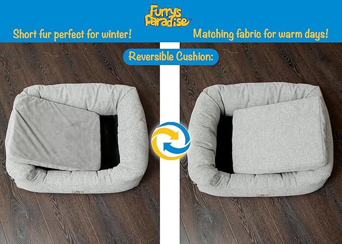 Furry's Paradise Foam Cuddler Waterproof Bolster Pet Bed with Reversible Cushion, Recycled Fibers and Non-Slip Bottom. (Gray Paisley, Orthopedic Small)