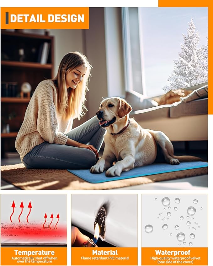 2023 Newest Pet Heating Pad Temperature Adjustment Dog Heating Pad Anti-bite Puppy Heating Pad with Timer Cat Heating Pad Indoor Waterproof Pet Warming Pad Electric Heated Bed Mat Dog