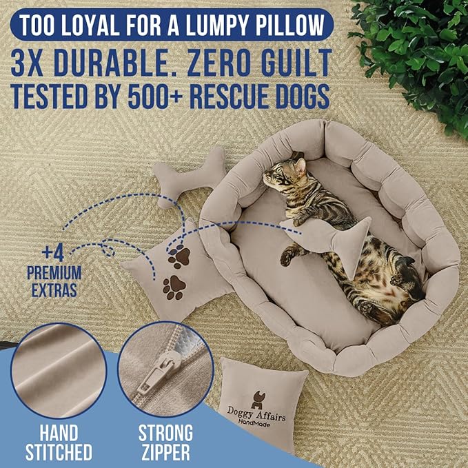 Luxury Cat and Dog Bed Chesterfield – Handcrafted Velvet Throne for Dogs | Joint Support, Calming & Temp-Regulating Comfort | Durable 5+ Years, Anti-Claw, Washable 100+ Times – S, Ivory